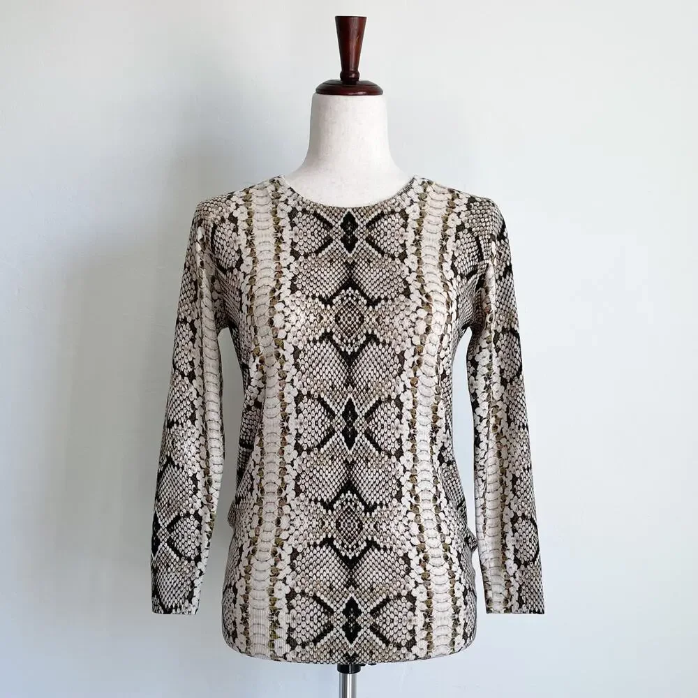 J. Crew Snakeskin Print Merino Wool Crewneck Sweater